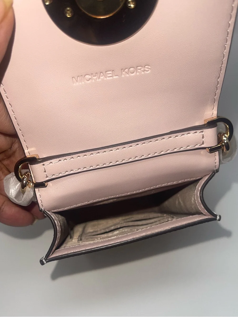 MICHAEL KORS Pale Pink Leather Mini Crossbody Wallet